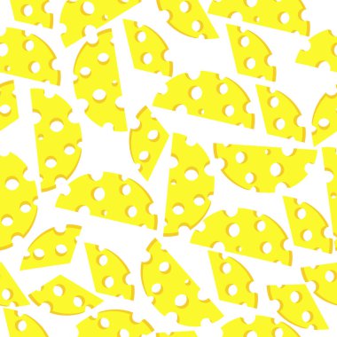 Beyaz arka planda deliksiz peynir deseni, tasarım çizimi için büyük ve küçük peynir parçaları.