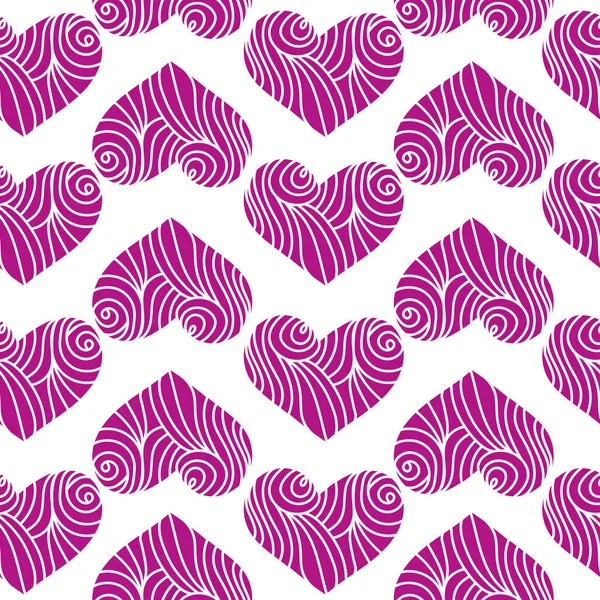 Бесшовный Рисунок Фиолетовых Сердец Расставленных Рядами Украшенное Сердце Завитками Белом — стоковый вектор