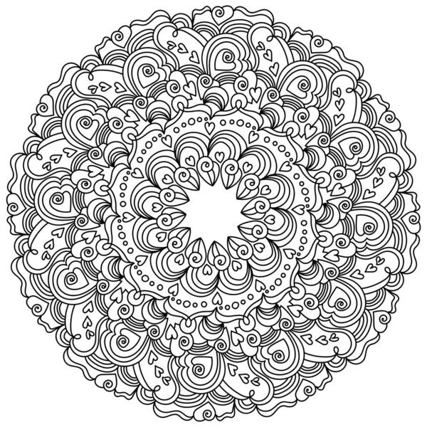 Mandala Con Corazones Zen Remolinos Página Para Colorear Estrés Para — Archivo Imágenes Vectoriales