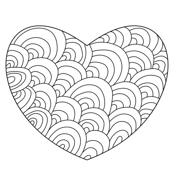 Сердце Арочными Узорами Страница Антистрессовой Раскраски Простыми Векторными Рисунками — стоковый вектор