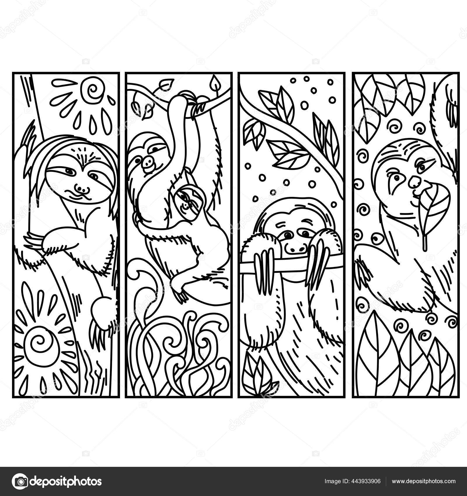 Set of three coloring bookmarks in black and white. Doodles