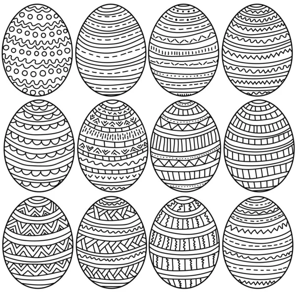 Set Uova Pasqua Con Guerrieri Lineari Colorare Pagina Illustrazione Attributi — Vettoriale Stock