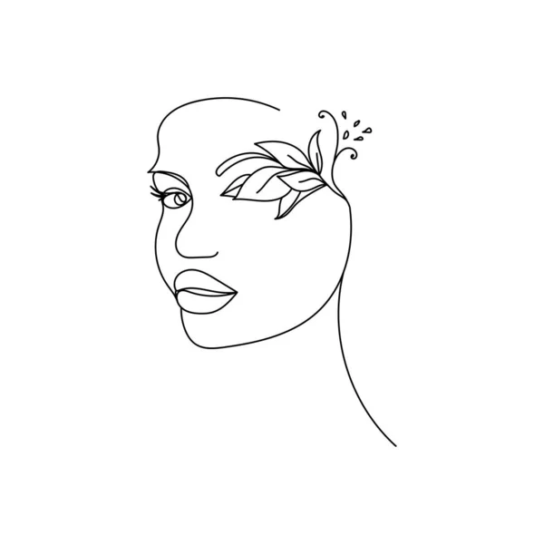 Visage Fille Avec Des Brindilles Des Motifs Bouclés Contour Visage — Image vectorielle