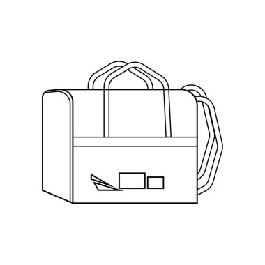 Taslak dağıtım çantası, kurye çantası, dağıtım ekipmanları doğrusal vektör illüstrasyonu