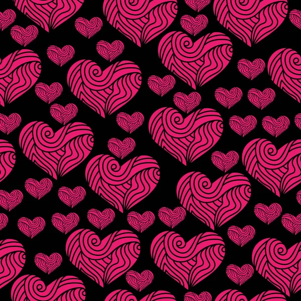 Nahtloses Muster Mit Leuchtend Rosa Herzen Auf Schwarzem Hintergrund Abbildung — Stockvektor