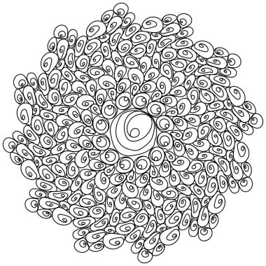 Birçok kıvrım ve spiralden oluşan mandala, zen renk sayfası veya dekor element vektör illüstrasyonu