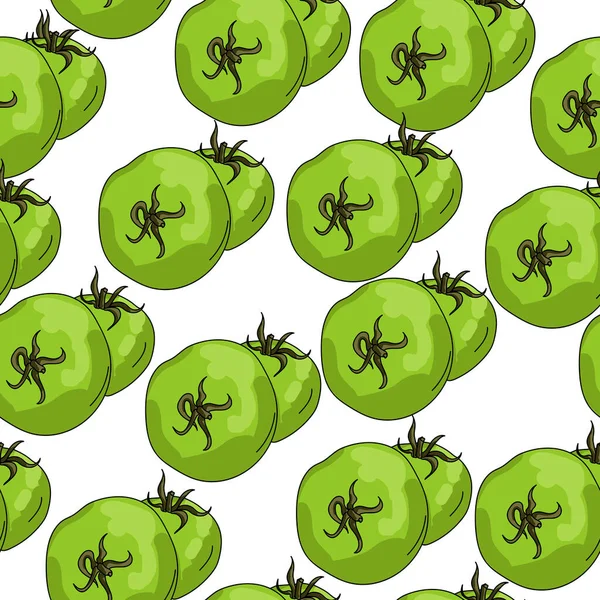 Groene Tomaat Naadloos Patroon Plantaardige Set Witte Achtergrond Vecor Illustratie — Stockvector