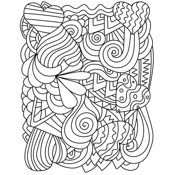 Ornate Coloring Page Hearts Wavy Patterns Atystress Tangled Valentine Day — Stock Vector