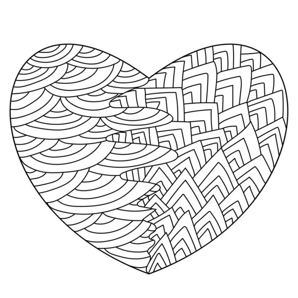 Сердце Двумя Типами Узоров Страница Раскраски Дзен Простыми Угловыми Округлыми — стоковый вектор