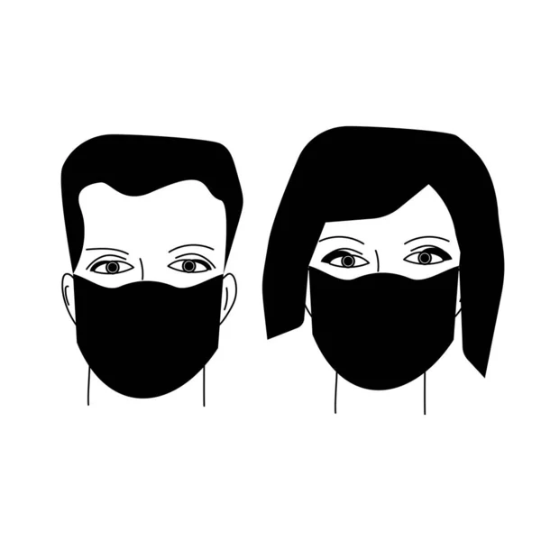 Rostro Hombre Mujer Máscara Protectora Máscara Médica Ilustración Vectores Faciales — Vector de stock