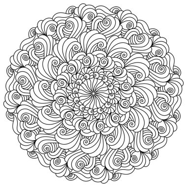 Çok kıvrımlı ve kıvrımlı ana hatlar, süslü zen motifleri vektör illüstrasyonlu simetrik renk sayfası