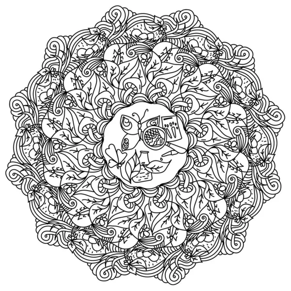 Mandala Het Thema Van Wetenschap Van Biologie Contour Kleurplaat Vorm — Stockvector