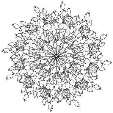 Lalelerin Contour mandala 'sı, anneler günü için bir kart ya da başka bir tatil vektör illüstrasyonu için boyama sayfası