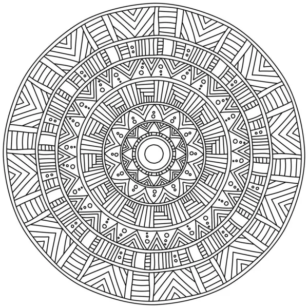 Mandala Contour Symétrique Avec Motifs Linéaires Coloriage Méditatif Forme Illustration — Image vectorielle