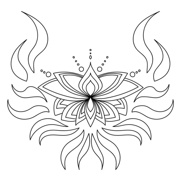 Lotus Zen Avec Boucles Vagues Illustration Vectorielle Fleurs Symbolique Pour — Image vectorielle