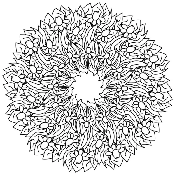 Mandala Kontur Żonkile Ornate Kolorowanki Kwiatowych Motywów Wektor Ilustracji — Wektor stockowy