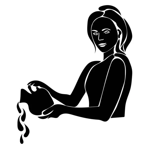 Zodiac Sign Aquarius Silhouette One Signs Horoscope Girl Pouring Water — Stock Vector