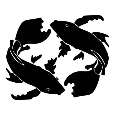 Burç işareti Balık burcu silueti, 12 burç işaretinden biri, balık koi sazan balığı vektör çizimi