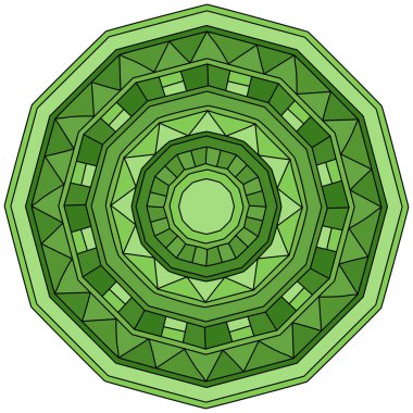 Green geometric mandala with linear and triangular patterns, circle shaped decorative element for creativity vector illustration