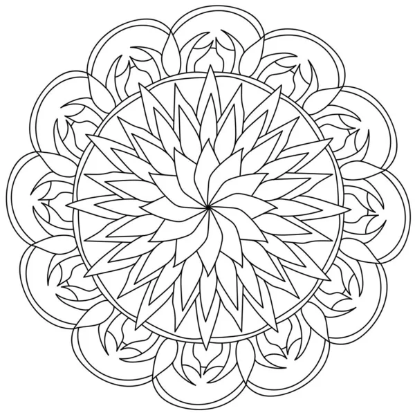 Contour Mandala Ornate Flower Different Type Petals Coloring Page Natural — Vector de stock