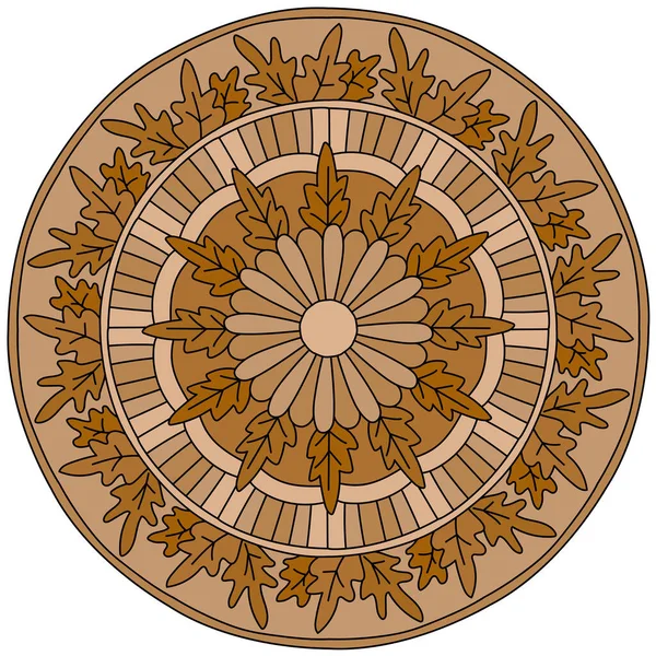 Bright Mandala Oak Leaves Autumn Decorative Element Bronze Brown Shades — Stockvector
