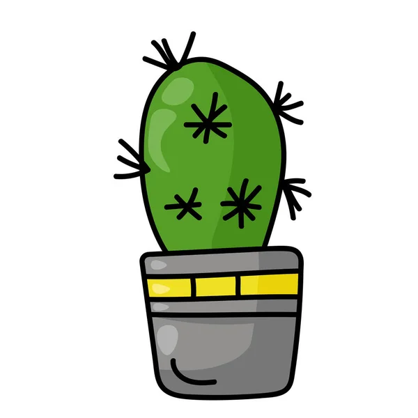 Cactus Spinoso Vaso Grigio Con Strisce Luminose Piante Domestiche Succulente — Vettoriale Stock