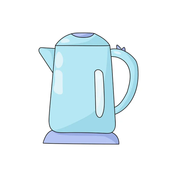 Elektrische Waterkoker Cartoon Stijl Keukenapparaat Zachte Blauwe Kleur Vector Illustratie — Stockvector