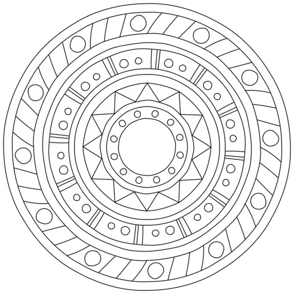 Einfaches Konturmandala Mit Geometrischen Formen Malseite Form Eines Kreises Mit — Stockvektor