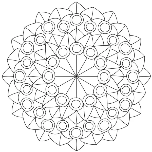 Contour Geometrische Mandala Met Bloemblaadjes Cirkels Meditatieve Kleurplaat Met Eenvoudige — Stockvector