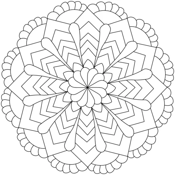 Korlátozó Mandala Egyszerű Virág Csíkos Minták Meditatív Színező Oldal Kreativitás — Stock Vector