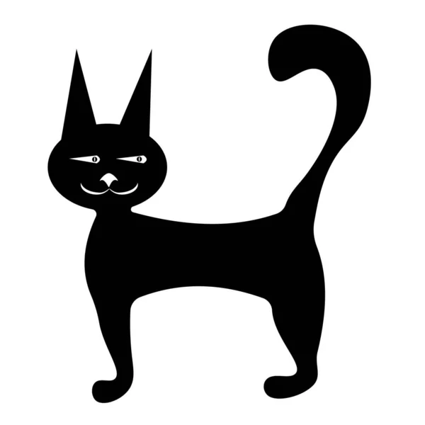 Graceful Black Cat Cute Cat Big Ears Long Tail Side — Stockový vektor
