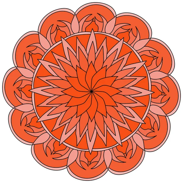 Rouge Vif Mandala Orange Forme Fleur Aux Pétales Fréquents Élément — Image vectorielle