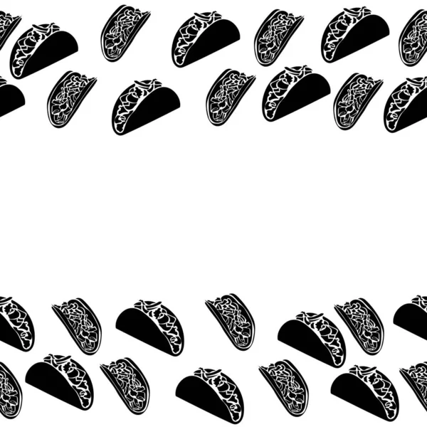 Taco Silhouet Horizontale Rand Traditionele Mexicaanse Voedsel Decoratieve Frame Vector — Stockvector