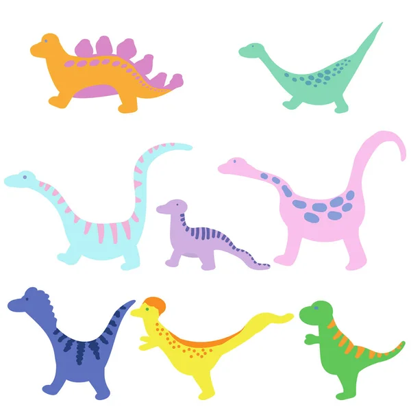 Набор Динозавров Мультяшном Стиле Милые Каракули Рептилий Векторная Иллюстрация Дизайна — стоковый вектор