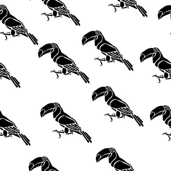 Тукан Силует Безшовний Візерунок Контури Птаха Білому Тлі Векторні Ілюстрації — стоковий вектор