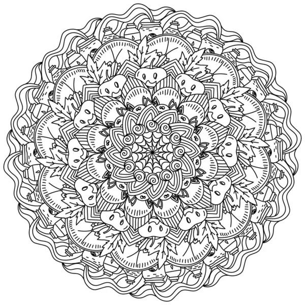 Mandala Contour Pour Halloween Coloriage Avec Des Symboles Vacances Illustration — Image vectorielle