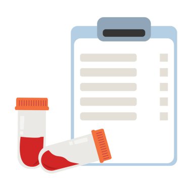 Kan testi, kan testleri ve biyolojik madde illüstrasyonlu test tüpleri.