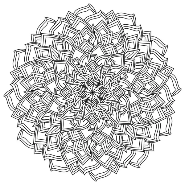 Mandala Contour Avec Nombreux Pétales Ornés Page Colorier Méditative Avec — Image vectorielle