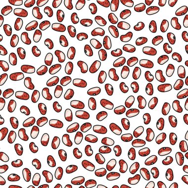 Benekli fasulye tohumları, beyaz arka planda çeşitli boyutlarda benekler, tahıl hasadı ve bakla hasadı, besleyici sebze vektör çizimi