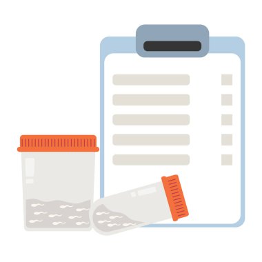 Sperm analizi, sperm testi sonuçları ve biyolojik madde illüstrasyonlu test tüpü.