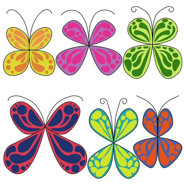 Set Multicolored Butterflies Bright Spotted Wings Flying Insects Decoration Vector — 스톡 벡터