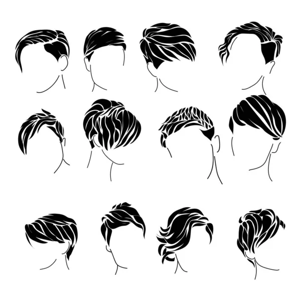 Female Pixie Haircut Set Silhouettes Hairstyle Short Hair Various Types — Stock Vector