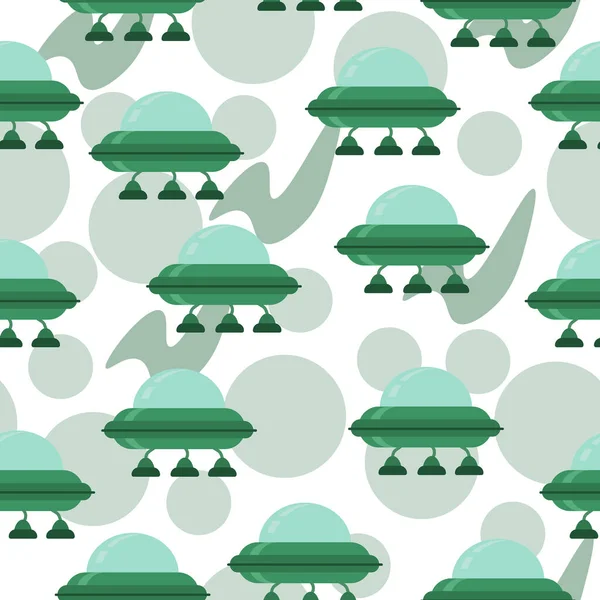Seamless Pattern Ufo Spaceships Green Shades Cartoon Style Flying Objects — Stock Vector