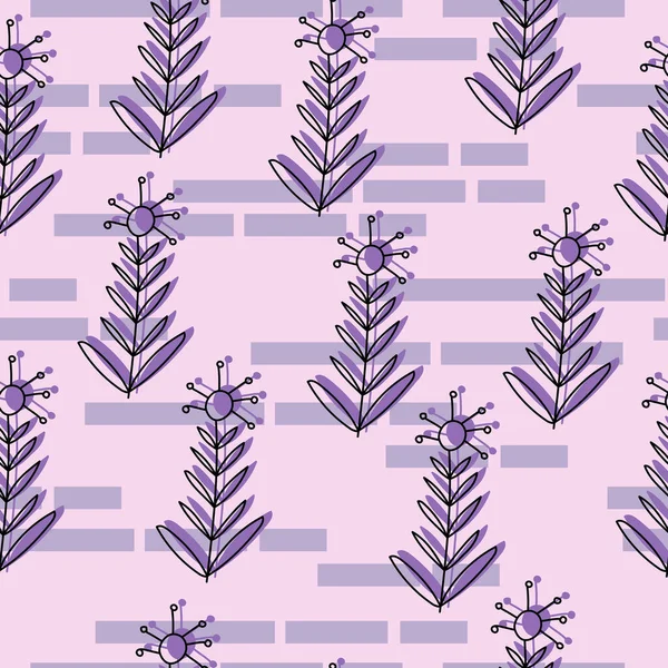 Contorno Doodle Flores Patrón Sin Costuras Con Silueta Púrpura Rectángulos — Archivo Imágenes Vectoriales