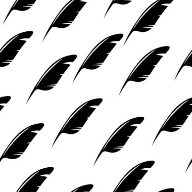feather pen seamless pattern, feather silhouette on white background vector illustration