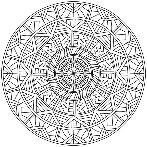 Mandala Simétrica Com Padrões Lineares Página Para Colorir Com Motivos — Vetor de Stock