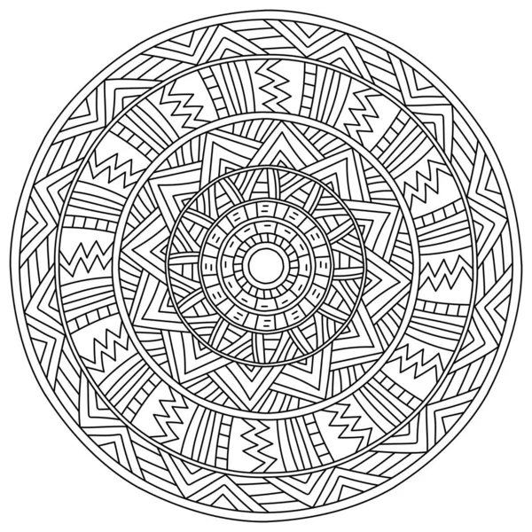 Outline Mandala Linear Patterns Straight Lines Triangles Meditative Coloring Page — Stock Vector