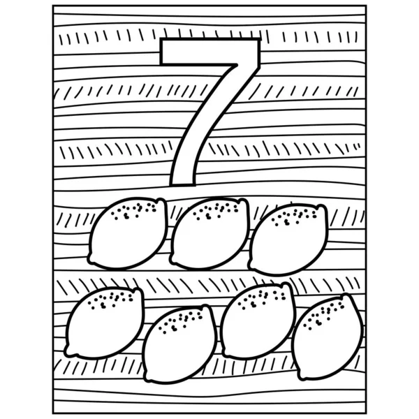 Número Sete Página Aprendizagem Coloração Fruta Número Volumétrico Com Fundo —  Vetores de Stock