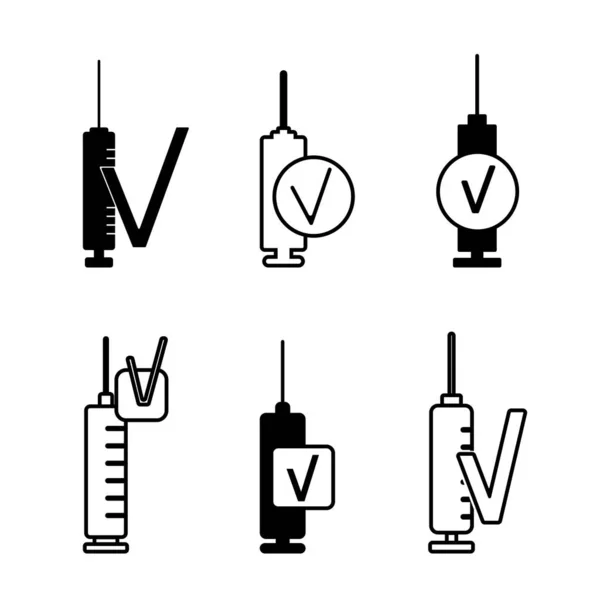 Conjunto Iconos Lineales Silueta Sobre Tema Vacunación Cuidado Salud Medicina — Archivo Imágenes Vectoriales