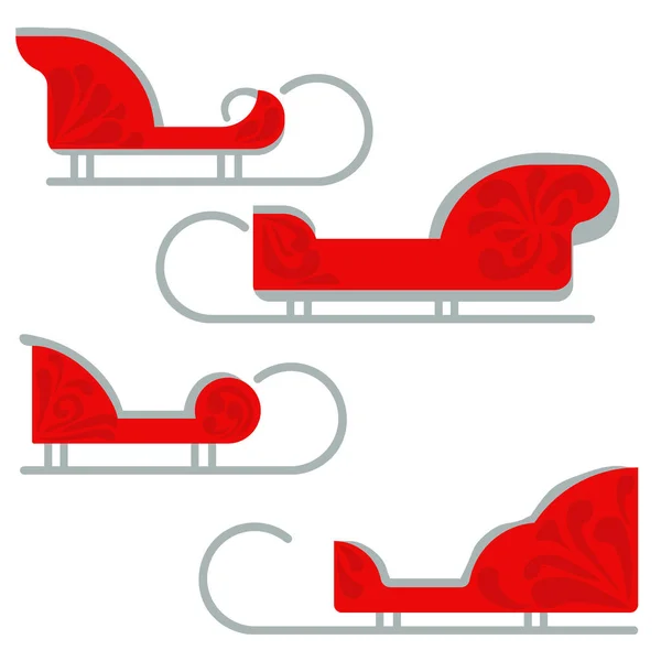 Set Weihnachtsschlitten Leuchtend Roter Festtagsschlitten Flacher Vektor Illustration — Stockvektor
